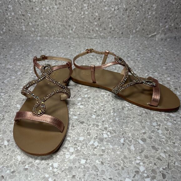 Oca-Loca Valencia Sandals Metallic Rose Pink Leather Rhinestone‎ EU 38 US 8 NWOT - Picture 2 of 11
